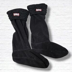 Hunter Original Tall Rubber Boot Black Cable Knit Socks Size L (8-10)